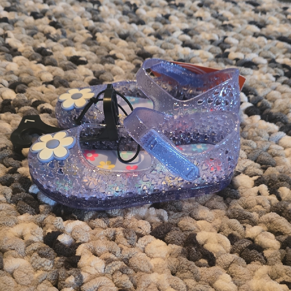 Kids Glitter Jelly Shoes with Floral Design